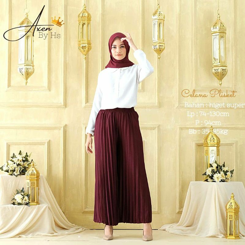 Celana kulot plisket celana panjang rempel wanita