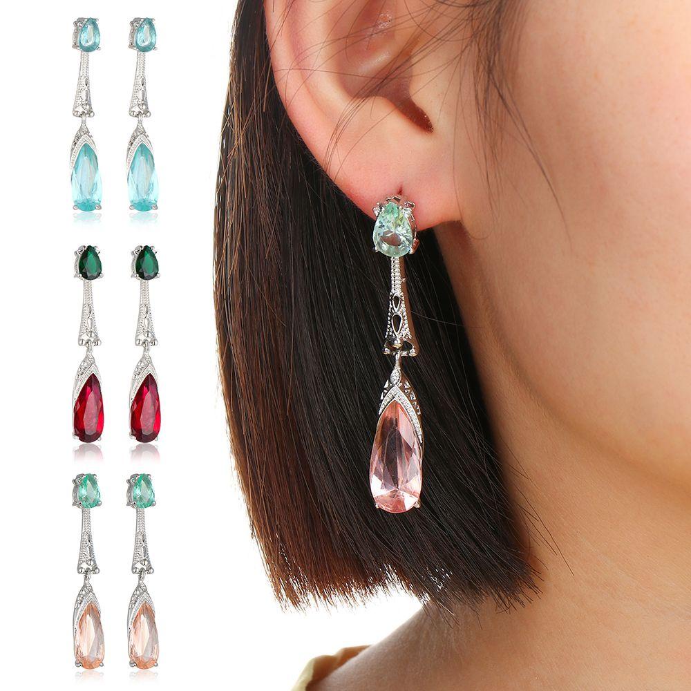 R-flower Drop Earrings Perhiasan Pernikahan Bling Baru Aquamarine