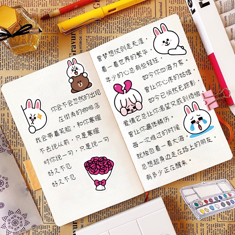 Jepang stiker beruang Hari Valentine kartun jurnal bahan cute bunny in cangkir air Jurnal stiker Xia