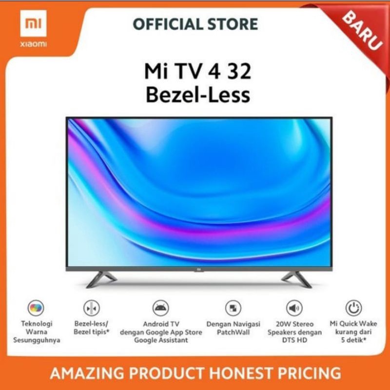 xiaomi mi tv 4 32 inch bezel less android smart hd terbaru