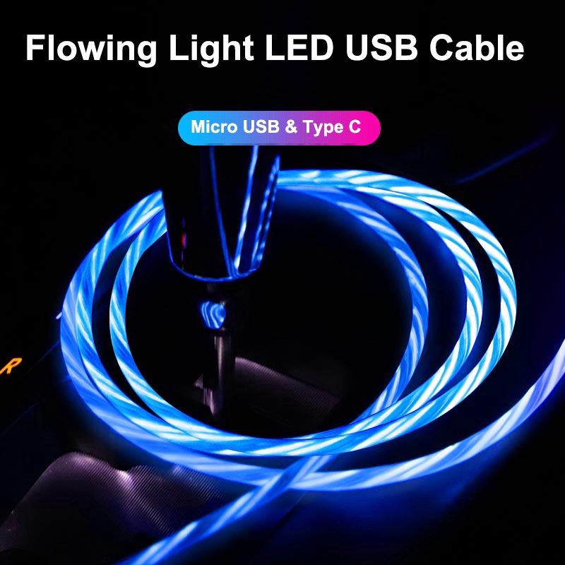 Kabel Data / Charger USB Tipe C dengan Lampu LED untuk Handphone Android / Huawei / Samsung / Xiaomi / vivo