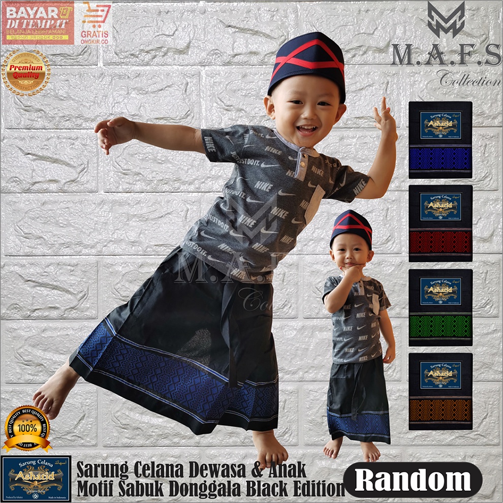 SARUNG CELANA ANAK MOTIF POLOS SABUK KALIFA 1-7 Thn BLACK EDITON