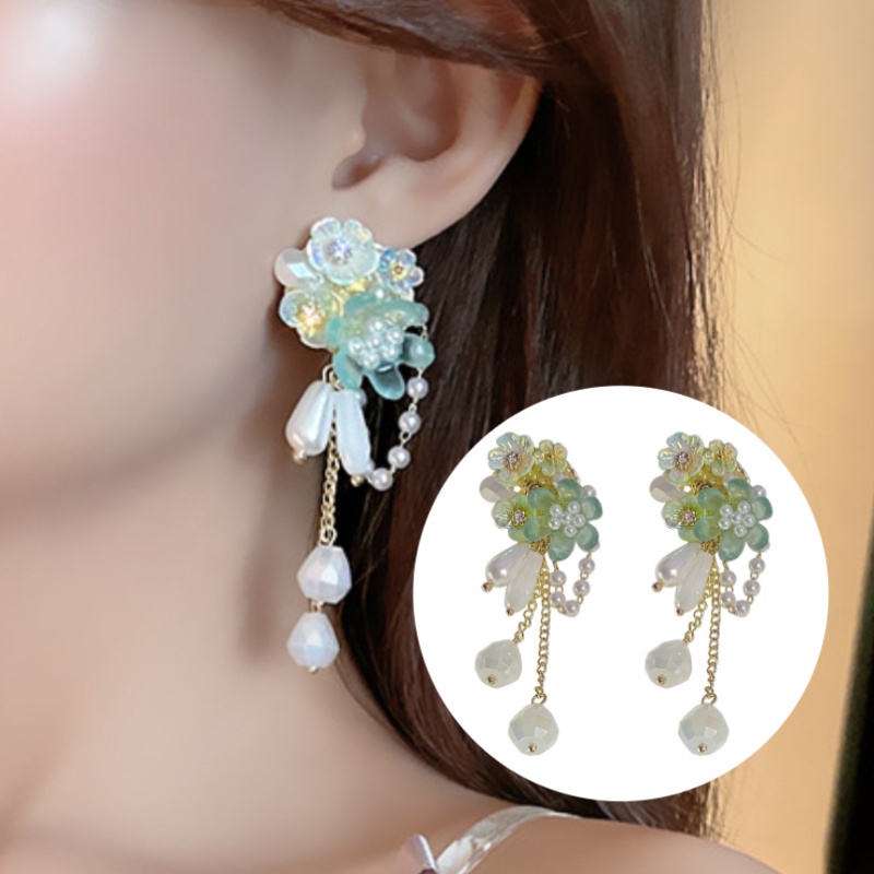 Anting Rumbai Bentuk Oval Aksen Mutiara Bahan Resin Gaya Boho Untuk Musim Panas