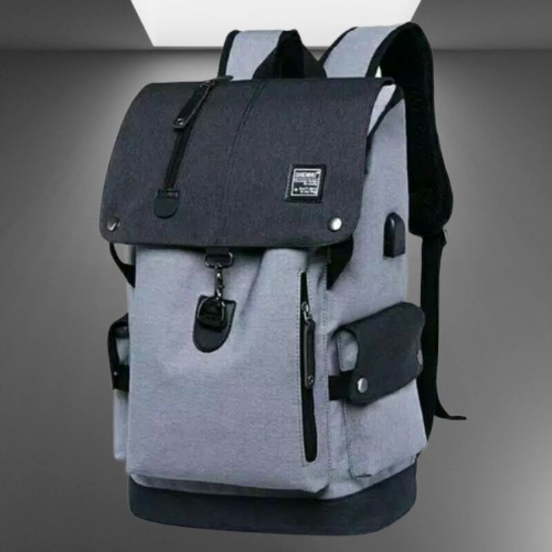 Bomber Bag Tas Sekolah Ransel Backpack Cowok Cewek Sd Smp Sma Codura Abu Kanvas