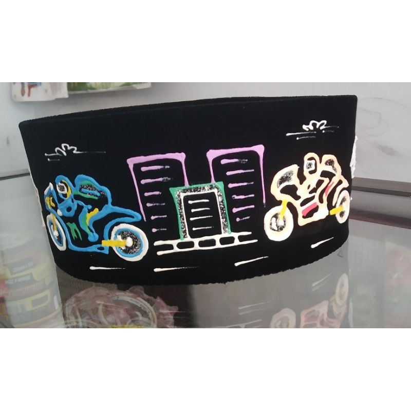 songkok lukis motor balap, peci lukis valentino rossi, kopiah lukis anak, Nu, PSHT