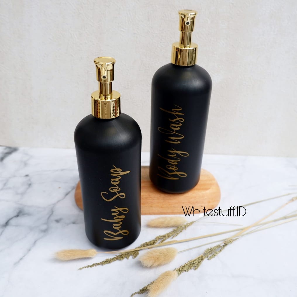 WHT-100 Botol Sabun Cair Pump Hitam Doff Gold Aesthetic 500ml Luxury Estetik Free Label - Black Collection