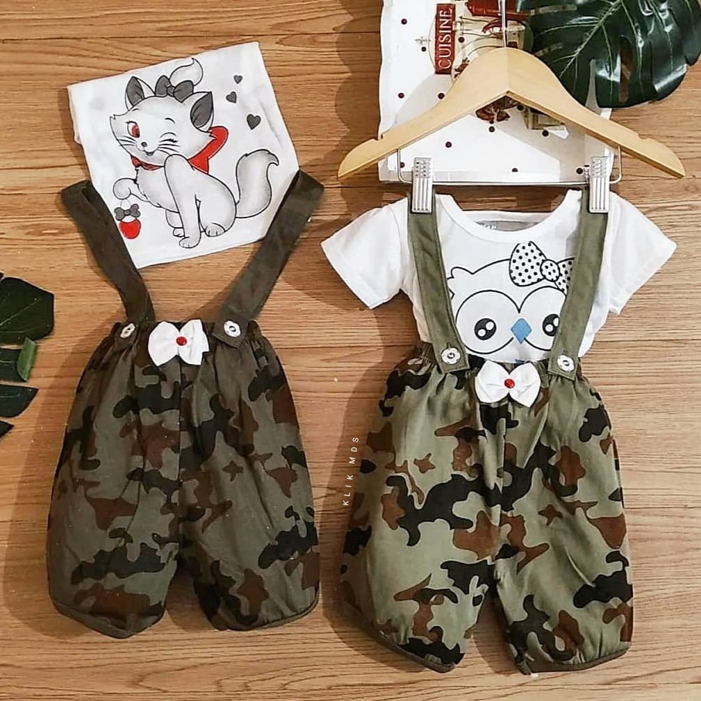 Klik Mds Overall Bayi Perempuan Usia 0-9 Bulan Motif Overall Army / Baju Kodok Bayi Perempuan