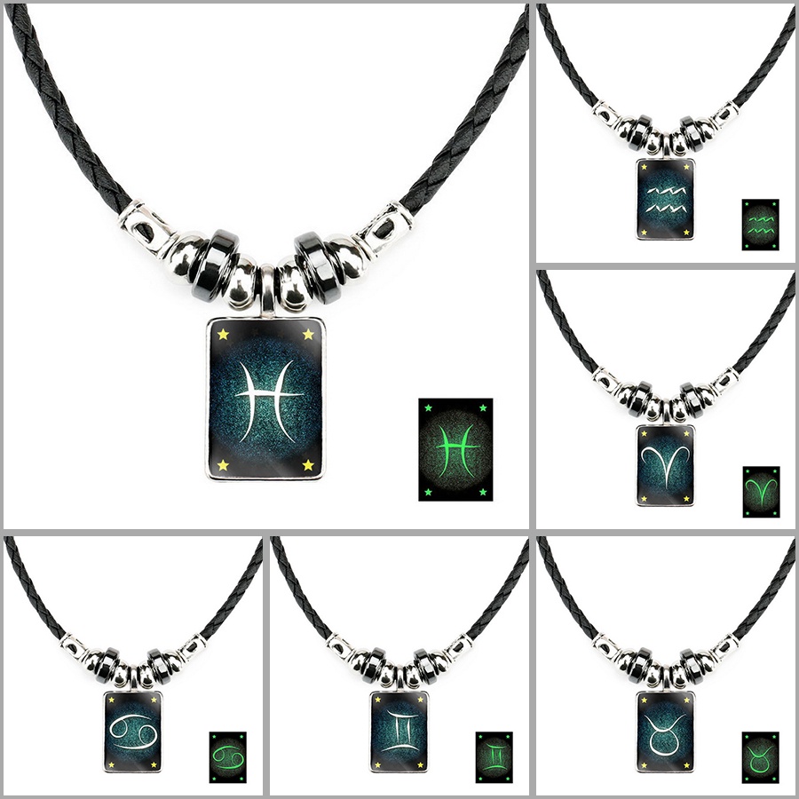 Perhiasan Kalung Bentuk Kotak Desain 12 Rasi Bintang luminous Untuk Pria Dan Wanita