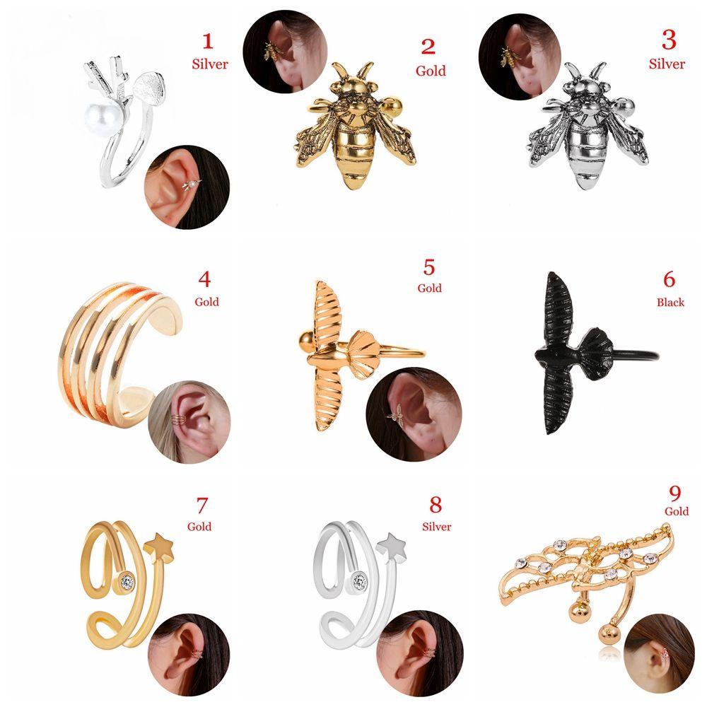 TOP 1PC Non-piercing Earrings Chic Women Bee Insect Note Cuff Wrap