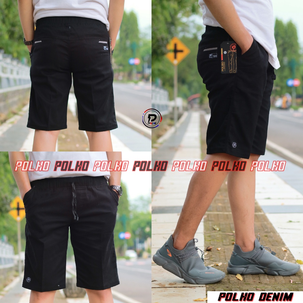 Celana Chino Pendek Pria Pinggang Karet 27-44 Original POLHO