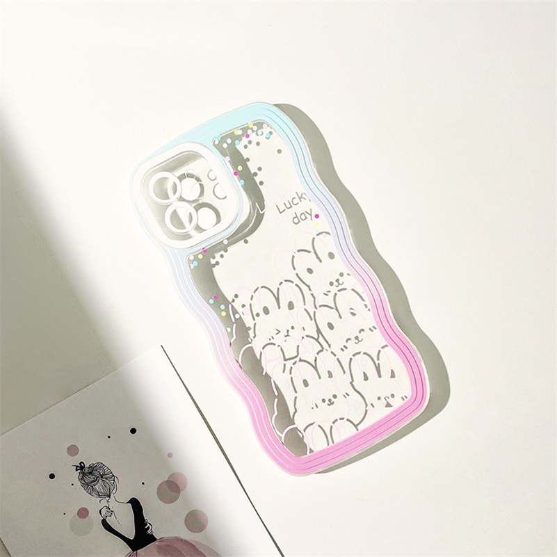 Soft Case Silikon Motif Grafitti Kelinci Warna Gradasi Untuk Compatible for iPhone 14 13 12 11 Pro Max X Xr Xs Max iPhone 8 7 6 6s Plus SE 2020 Gradient Rabbit Graffiti Phone Case Clear Soft Silicone Shockproof Phone Protective Cover