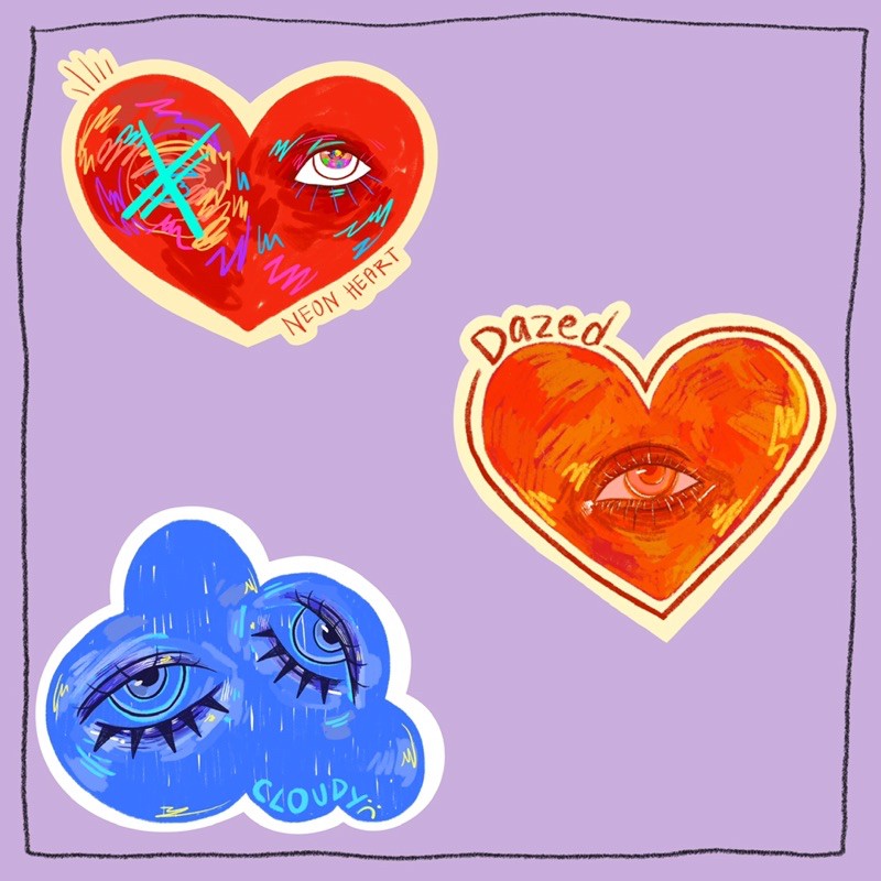 

Individual cute heart and moon sticker