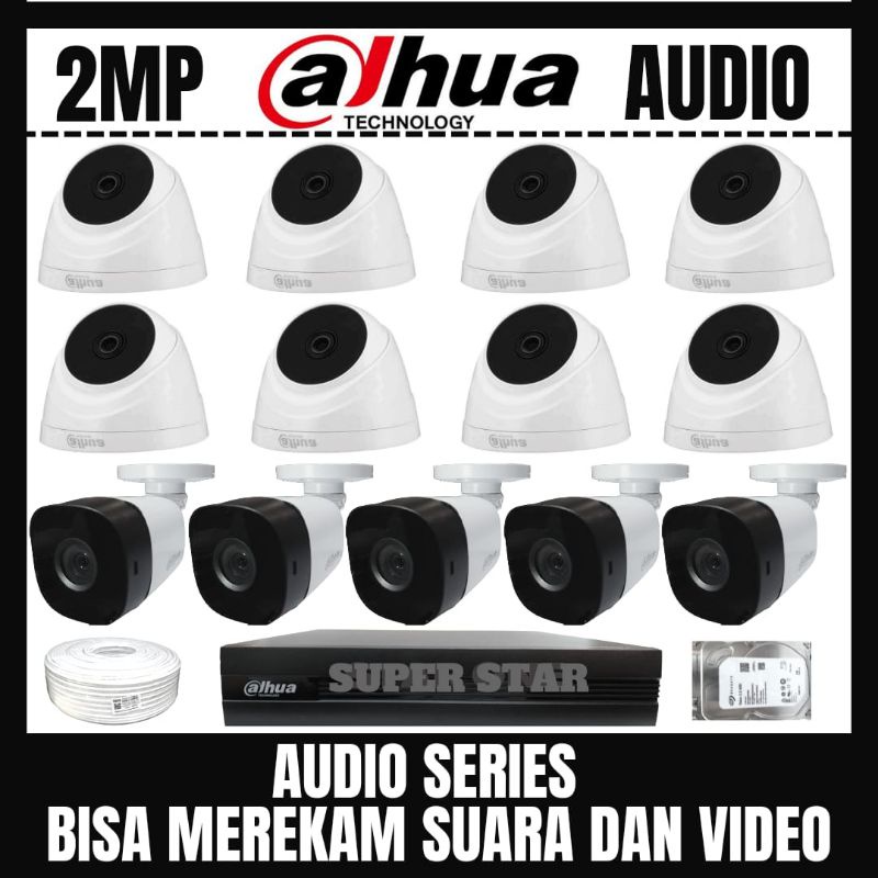 PAKET CCTV DAHUA 2MP 16 CHANNEL 13 KAMERA AUDIO BISA MEREKAM SUARA DAN VIDEO