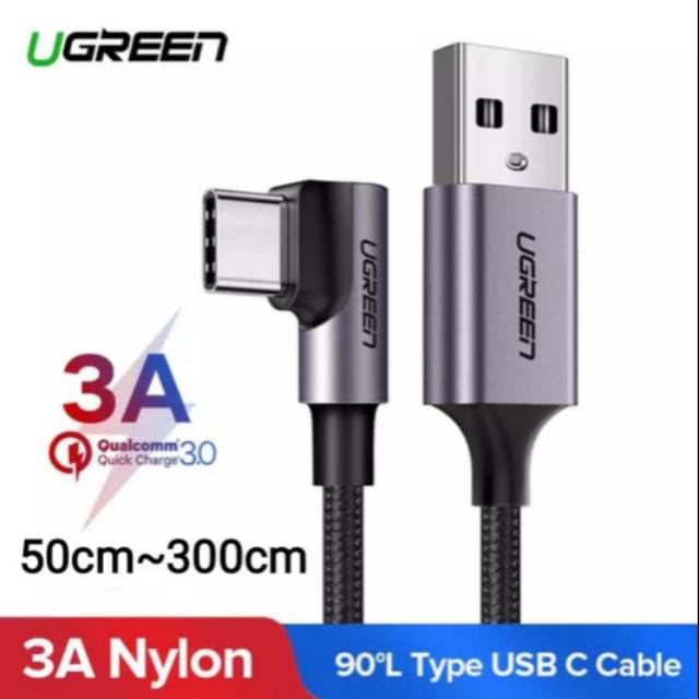 Ugreen Kabel Type C 3A Elbow Fast Charging Kabel Charger Ugreen Tipe C for Pubg Original