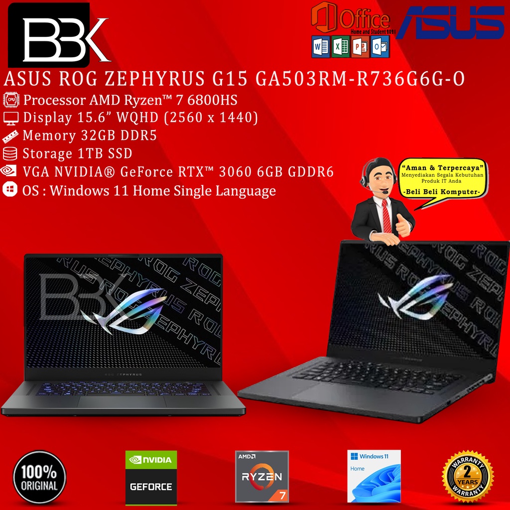 ASUS ROG ZEPHYRUS G15 GA503RM-R736G6G-O R7-6800HS 32GB 1TB RTX3060