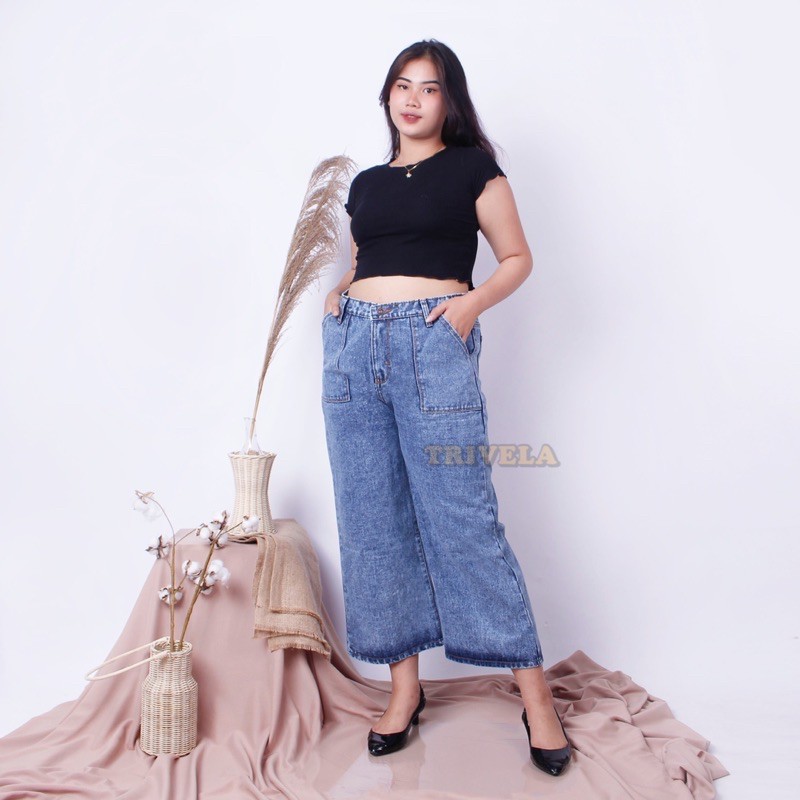 Kulot Jeans Wanita Jumbo / Kulot jeans kantong tempel / kulot jeans alice