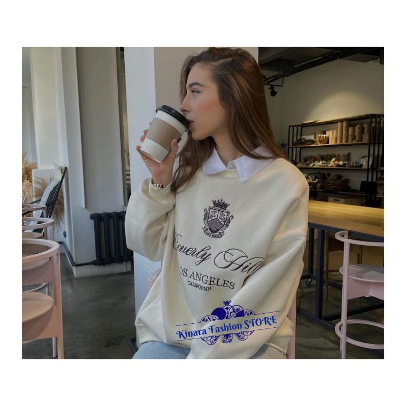 BEVERLY HILLS Oversize Sweater Crewneck Oblong | Sweatshirt Sweater Wanita Fashion Terkini Korean Style