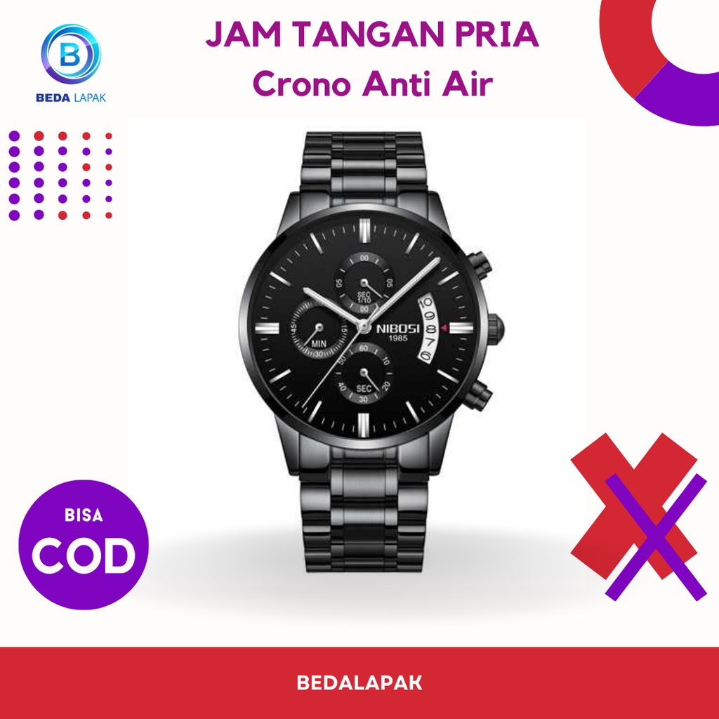 Jam Tangan Pria Anti Air Original Ori Tahan Air Waterproof Krepyak Crono NIBOSI 2309