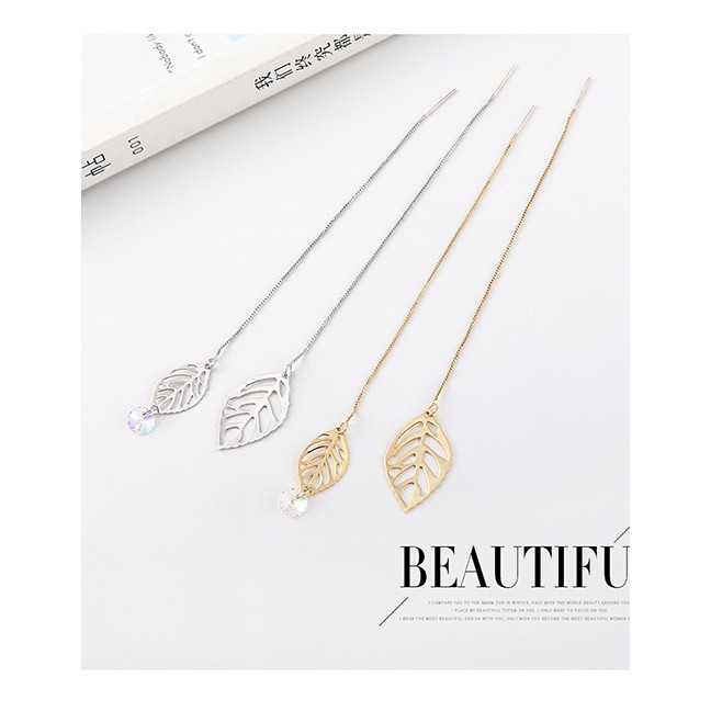 LRC Anting Tusuk Fashion Platinum Plated Gold Cutout Leaves S925 Silver Needle Earrings Y62743