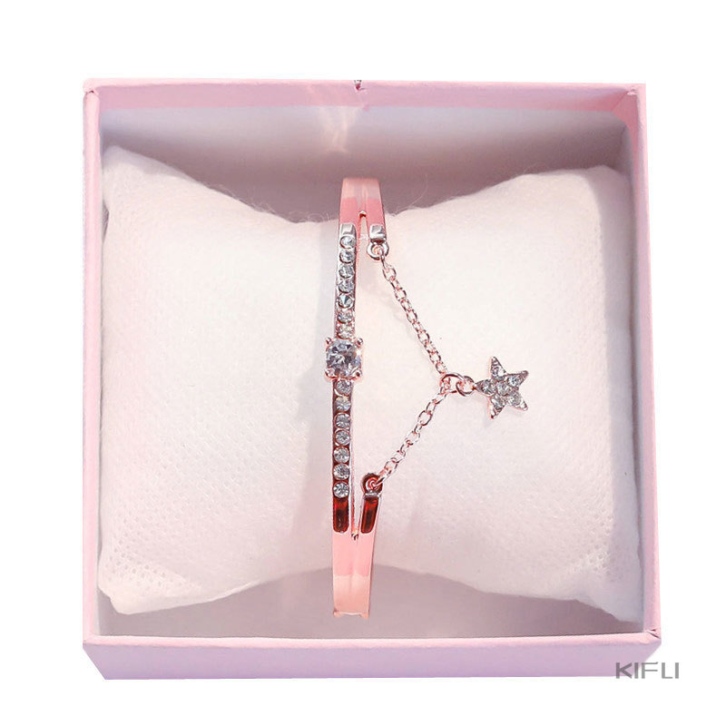 (KIFIL)Model Ledakan Panas Wanita Liar Pelajar Wanita Gelang Emas Berlian Bertatahkan Logam Gelang dengan Bintang Berujung Lima