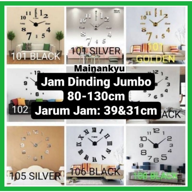 (MAINANKYU) Jam Dinding Besar DIY 3D Giant Diameter 80-130cm Angka Jumbo Raksasa