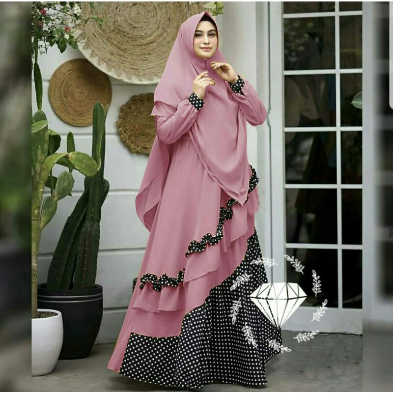 Maxi Maxy Dress Gamis Syari Busui Terania Moscrepe Katun Polka