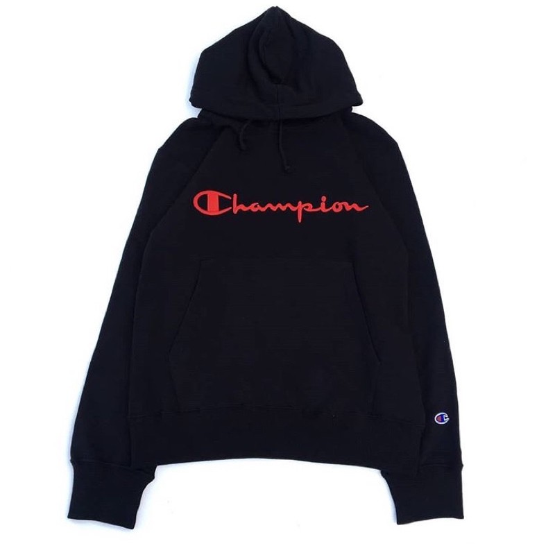 JAKET HOODIE CHAMPION EMBROIDERY BIG SCRIPT BORDIR RED COLOUR