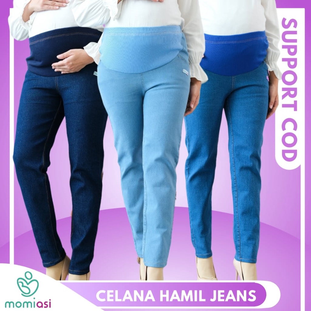 Momiasi - Celana Hamil Jeans Denim Strech Jumbo Maternity Pants Office Fashion Wanita Bumil Premium