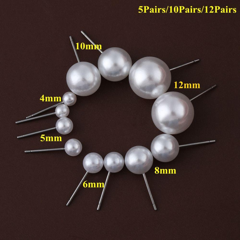 Lily 5pasang/10pasang/12pasang Anting Mutiara 4mm 5mm 6mm 8mm 10mm 12mm Perhiasan Fashion Bentuk Bulat