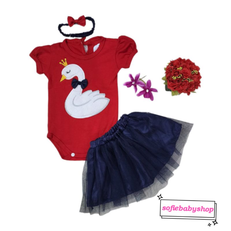 Baju bayi perempuan jumper rok tutu+ bandana