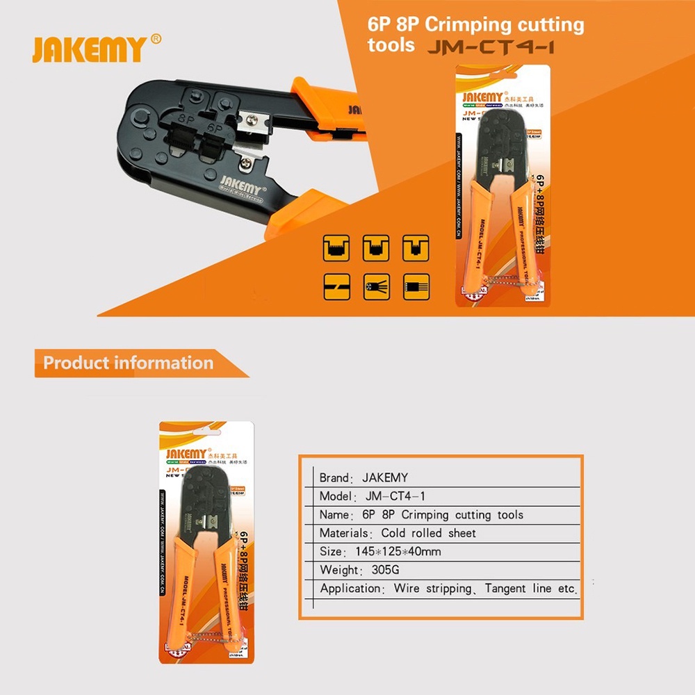 Jakemy JM-CT4-1 Tang Crimping Tool Network LAN Cable 6P 8P