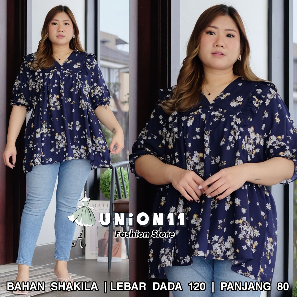 UNION11 - ATASAN JUMBO WANITA LD 120 / BLOUSE WANITA JUMBO / ATASAN JUMBO XXXL WANITA / BAJU JUMBO WANITA VANES ANGEL-S-08 NAVY