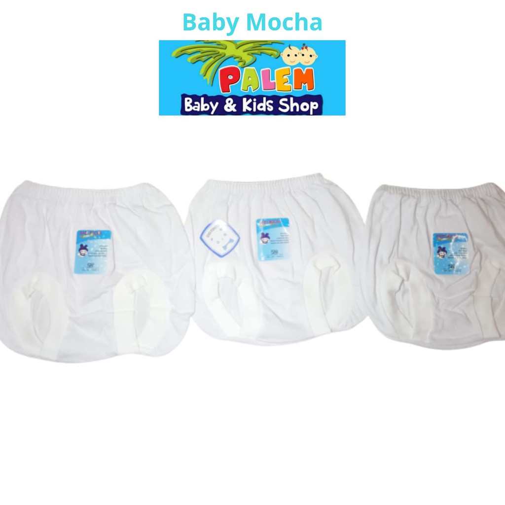 Baby mocha celana pop putih tipis isi 3 usia 0-3bulan