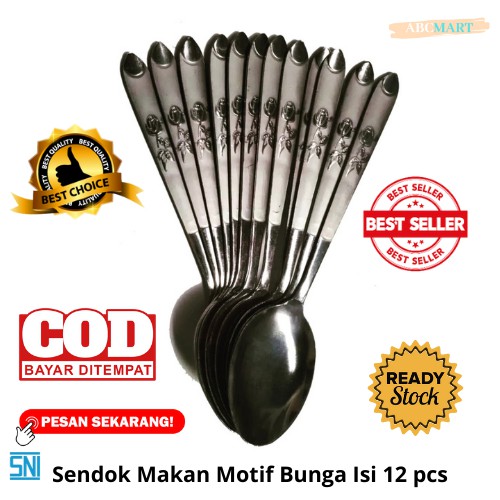 [BISA COD] PROMO Sendok Makan Motif Ukiran Bunga Isi 12 Sendok Bunga Stainless Tebal Anti Karat Berkualitas