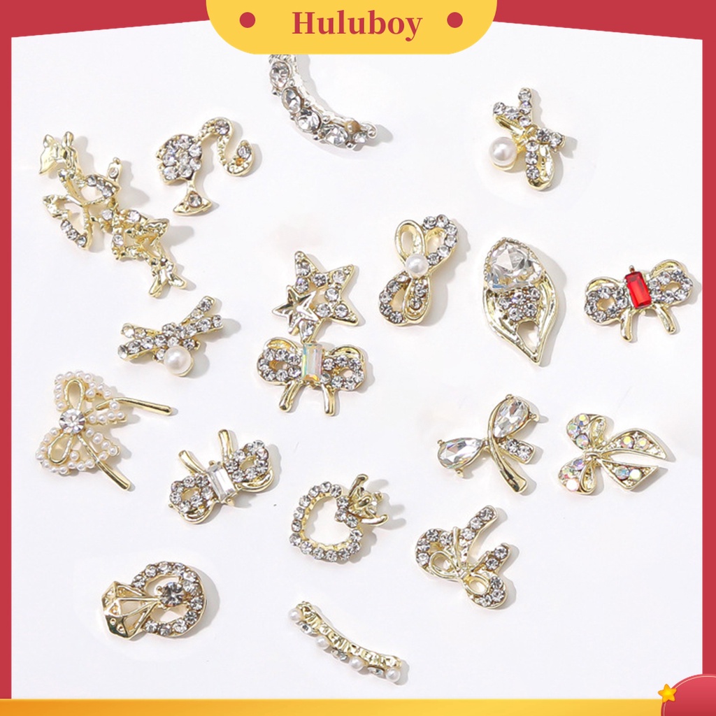 Huluboy Huluboy♡ 10 Pcs Ornamen Berlian Imitasi Bentuk Pita Hati Mutiara 3D Untuk Kerajinan Manicure Nail Art