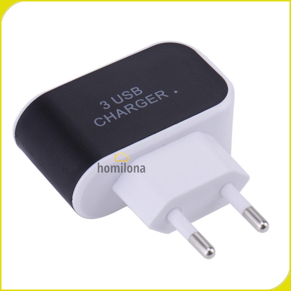 Adapter Travel Charger USB 3 Port 5V 3.1A EU Plug LED - EKA - Black