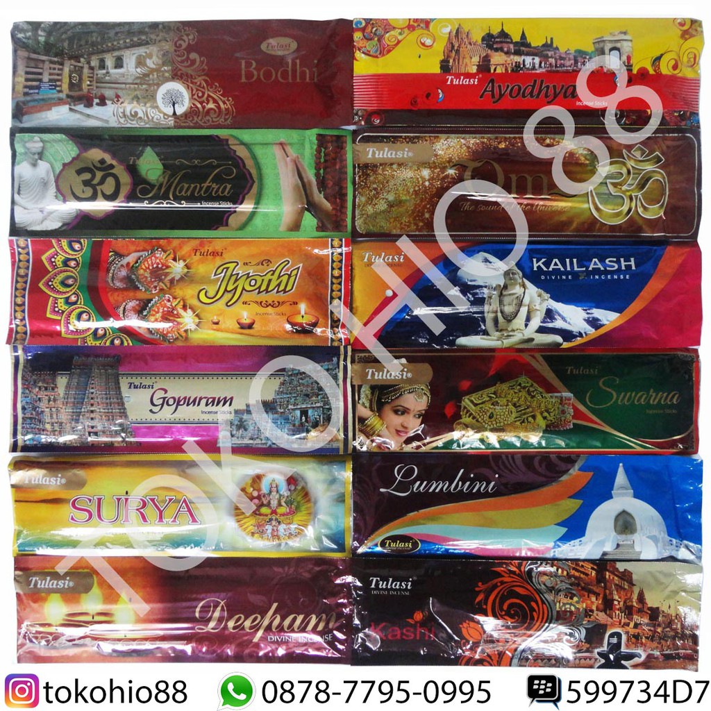 Hio / Dupa Wangi Aromaterapi Pouch Merk Tulasi India Incense Sticks Aromaterahpy  ( Isi 35 Batang )