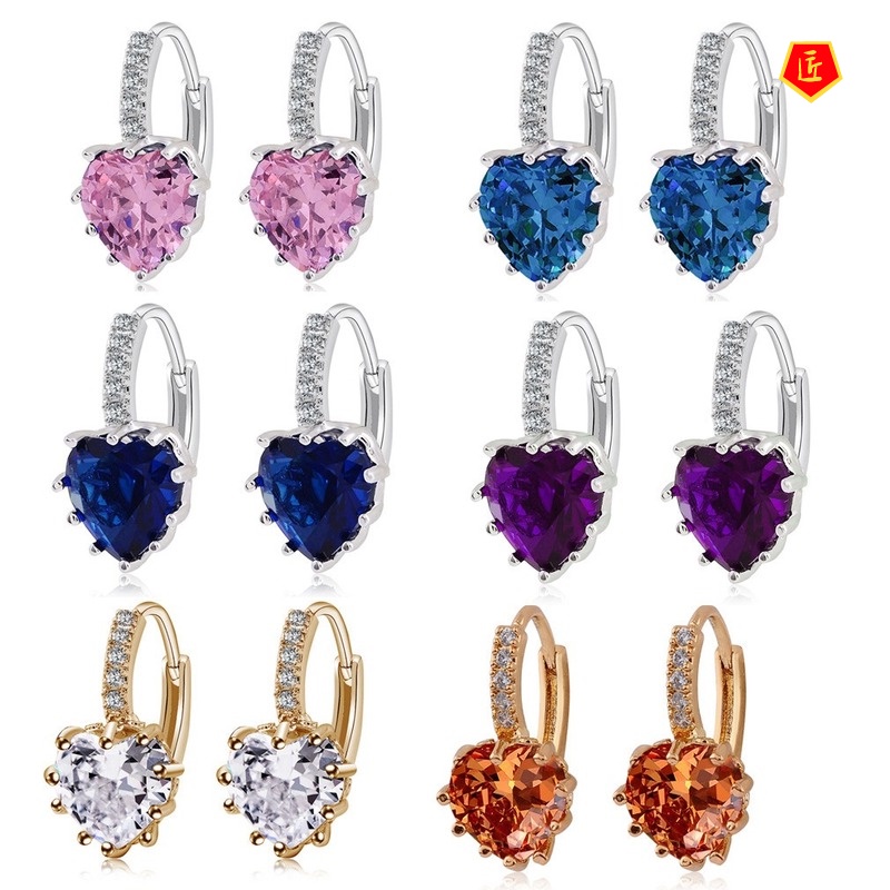 [Ready Stock]New Fashion Heart-Shaped Gemstone Earrings