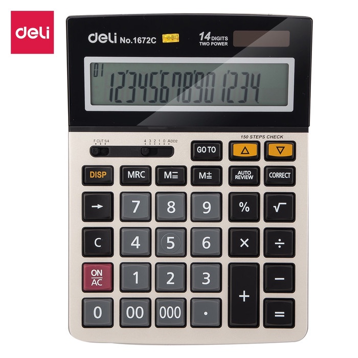 

CODE164 Deli E1672C Calculator/Kalkulator-150-check Calculator 14-digit Metal