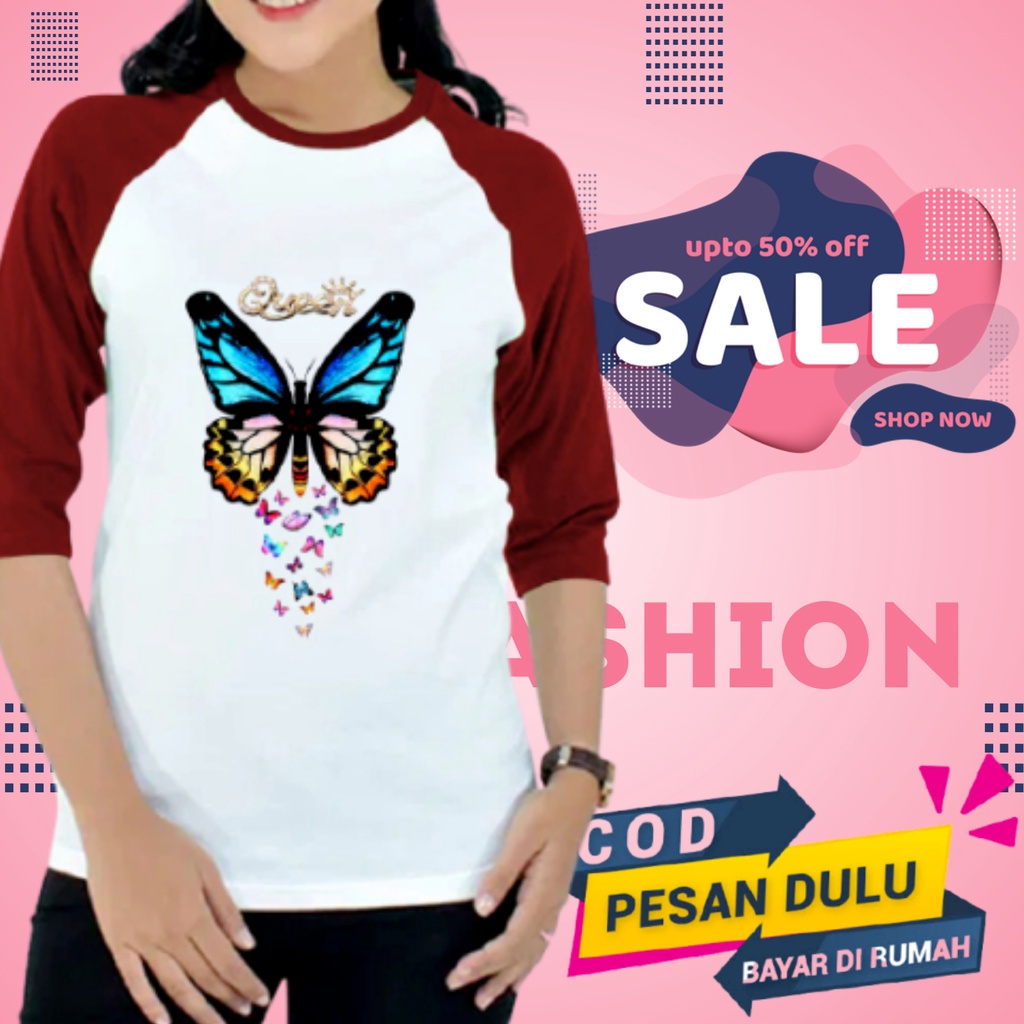 Baju Kaos Raglan Cewek Cowok 7/8 Baju Atasan Jangkis Raglan Distro Tshirt Pria Wanita Jangkis Jumbo