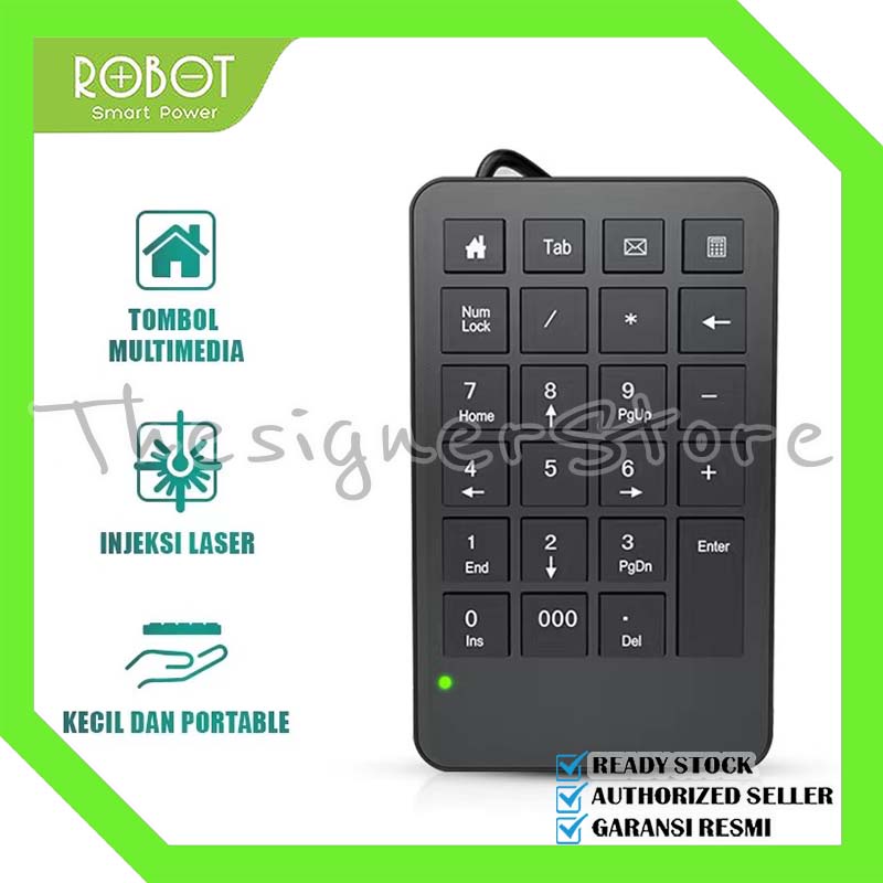 ROBOT RK01 Wired Numeric Keypad Black Tombol Multimedia Numpad Portable Original - Garansi Resmi 1 Tahun