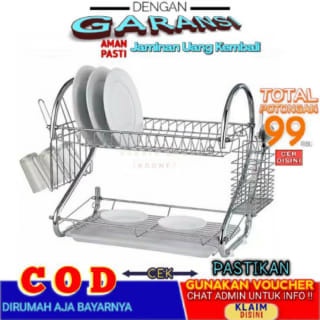 Rak Piring Stainless Steel Bisa Duduk Dan Gantung Dinding Susun 2 Anti Karat