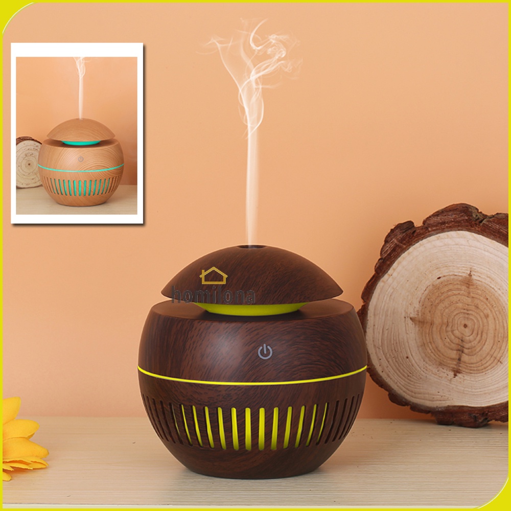 Humidifier Diffuser Aromaterapi Ultrasonic 130ml - Taffware HUMI KJR12 Wooden - Aromatherapy Essential Oil Burner Mini Bulat Bola Planet Wood Design Desain Kayu