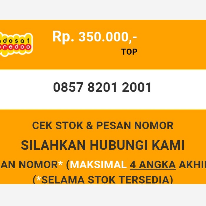 Nomor cantik indosat murah tahun lahir 2001 im3 dan mentari T3888-350