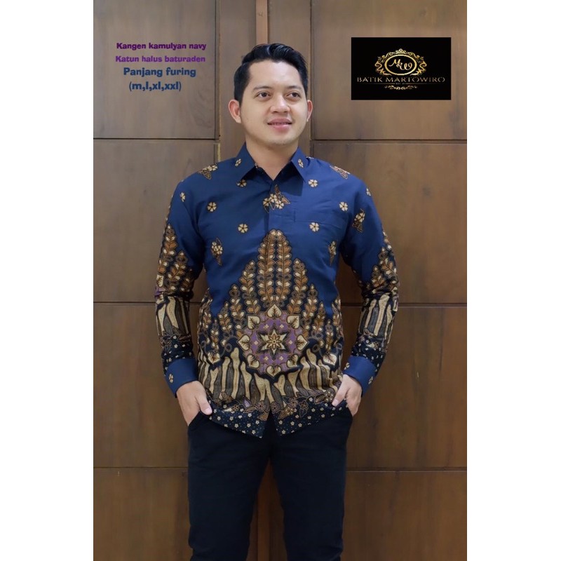 BATIK KANGEN KAMULYAN NAVY FULL FURING KATUN HALUS SRAGENAN SIZE M-XXL ASLI SOLO