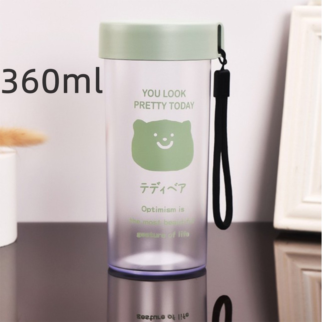 Botol Minum Anak Desain Unik Variasi Motif Karakter terdapat Sedotan BPA FREE bottol minum sedotan cangkir jerami cangkir plastik lucu cangkir kartun portabel 480ML 1000ML-Beruang Hijau