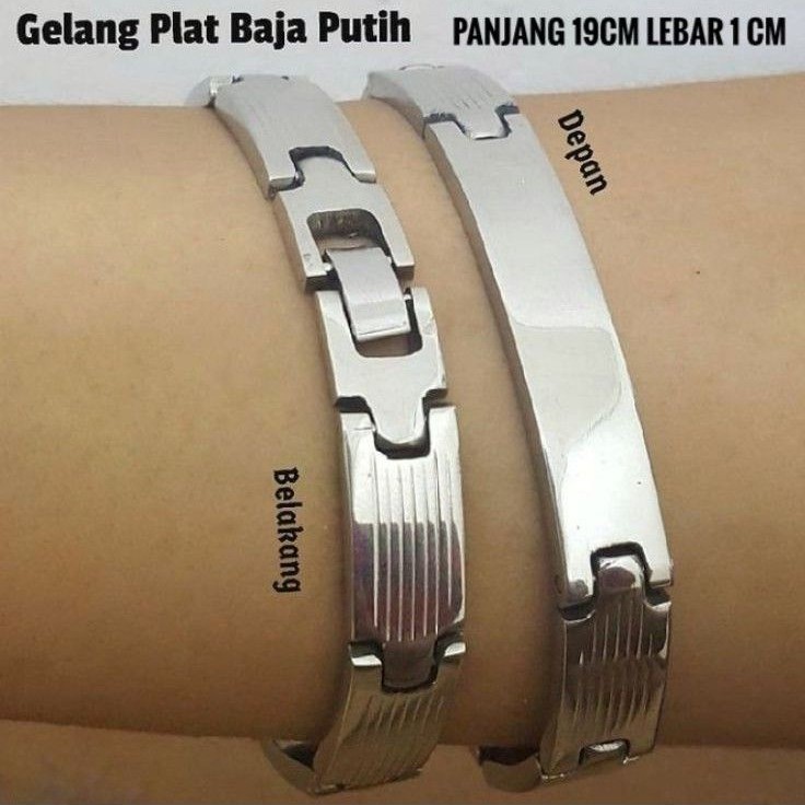 Gelang Baja besi putih plat motif untuk pria anti karat selamanya