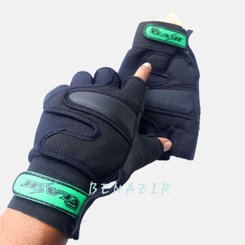 Sarung Tangan Motor Pria Setengah Jari Telapak Kulit Half Finger Bahan Tebal