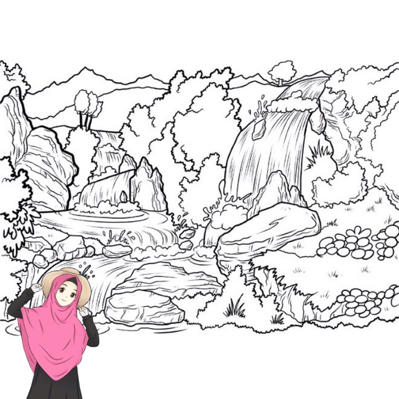 Gambar Mewarnai Pemandangan Air Terjun Sejuk Desain Untuk Melatih Kecerdasan Anak Anak Shopee Indonesia