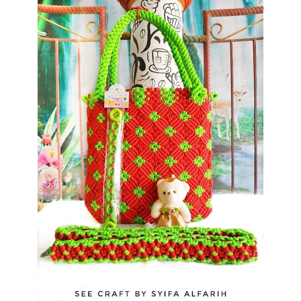 Tas tali kur motif bunga FREE konektor masker
